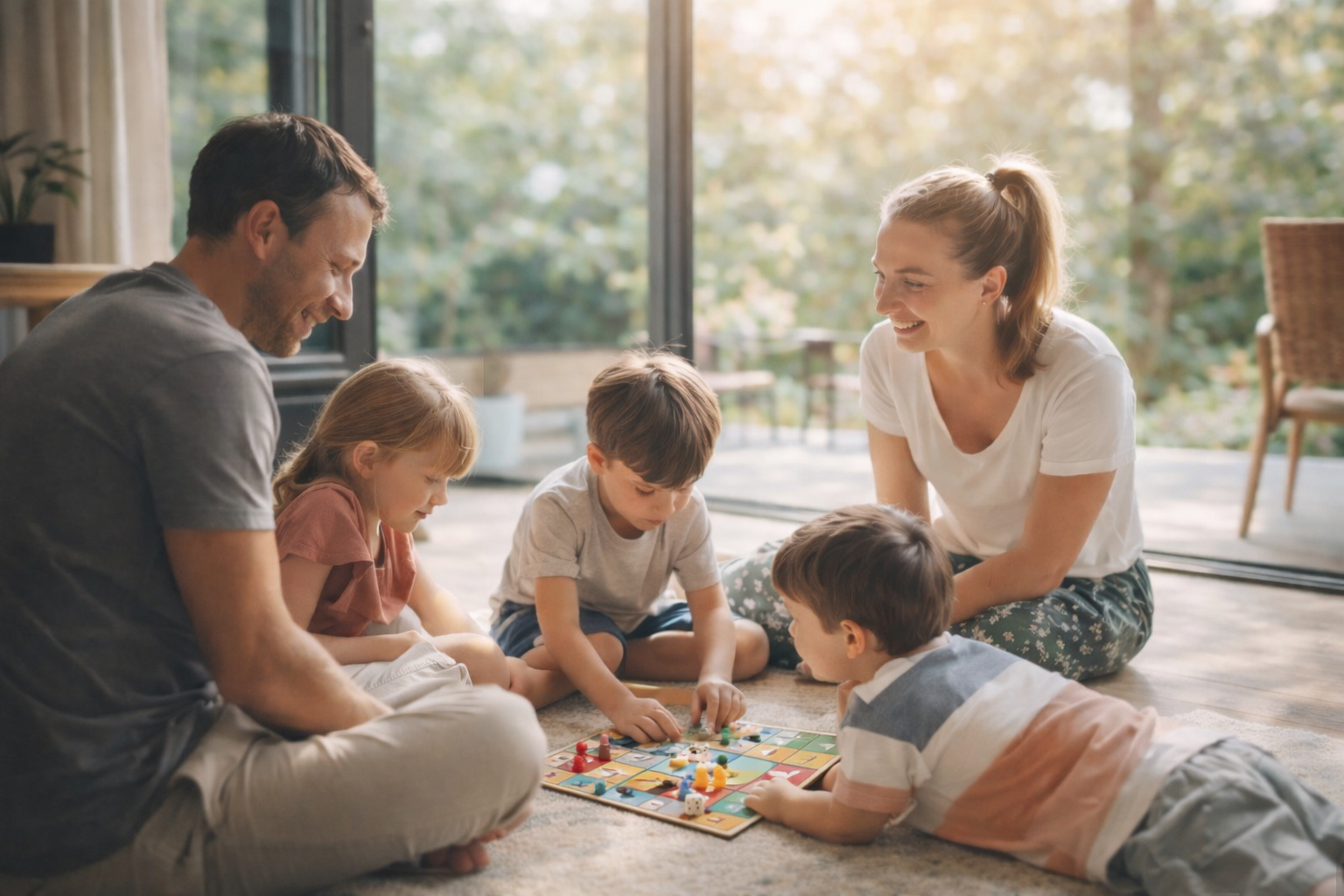 Familia compartiendo un momento tranquilo en casa